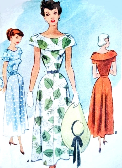 1940s Beautiful Dress Pattern McCall 7650 Flattering Wide Collar Dress Day or Special Occasion Bust 30 Vintage Sewing Pattern