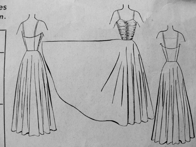 Late 1940s Beautiful Evening Dress Pattern McCall 7667 Eye Catching Shirred Bodice Full Dancing Skirt Glamorous Gown Bust 30 Vintage Sewing Pattern