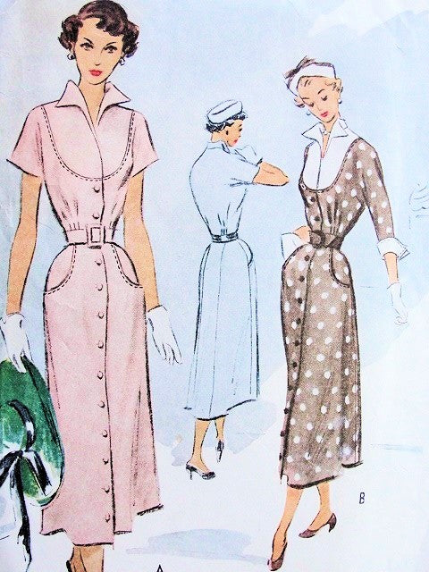 1940s Stylish Dress Pattern McCall 7694 Lovely Bib Bodice With Wing Collar and Cuffs Classy Design Bust 32 Vintage Sewing Pattern