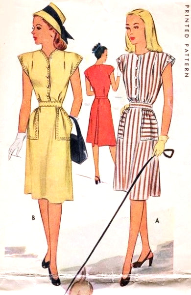 1940s Cute Dress Pattern McCALL 6364 Post WW II Dress 2 Neckline Styles Bust 30 Vintage Sewing Pattern