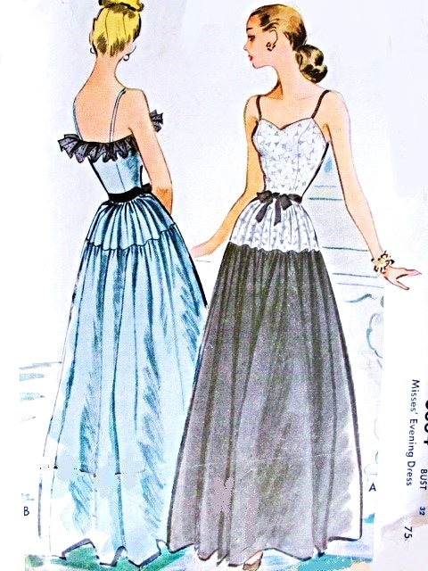 1940s Beautiful Evening Dress Pattern McCall 6834 Sweetheart Neckline Evening Gown Bust 32 Vintage Sewing Pattern