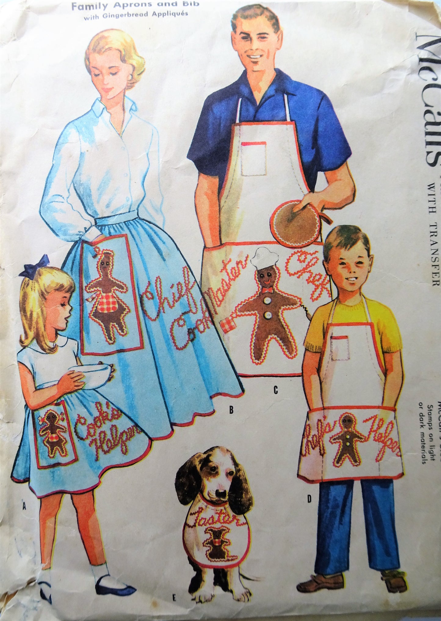 1950s Vintage FUN Family Aprons and Bib with Gingerbread Appliqués McCalls 2062 Sewing Pattern