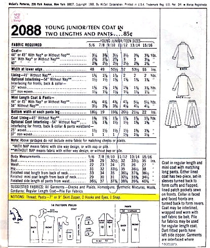 FAB 60s Trench Coat Pattern McCALLS 2088 Coat and Pants Bust 30 Vintage Sewing Pattern