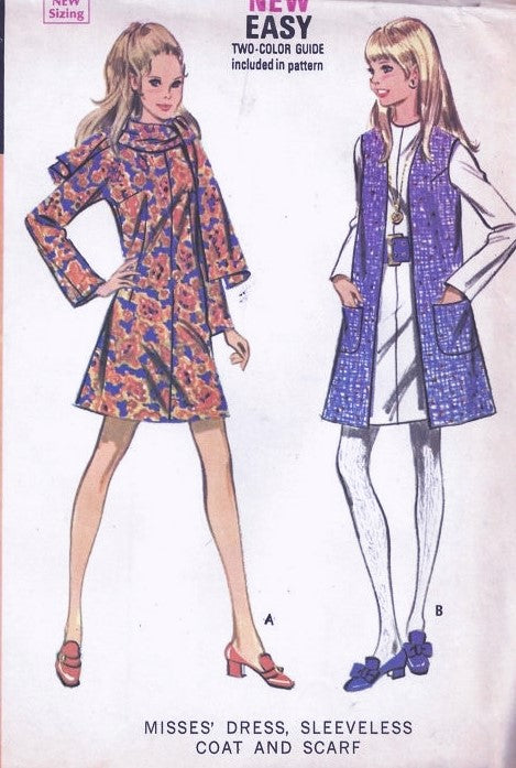 Late 1960s RETRO Dress Scarf and Coat Pattern McCALLs 2101 Easy To Sew Bust 34 Vintage Sewing Pattern FF