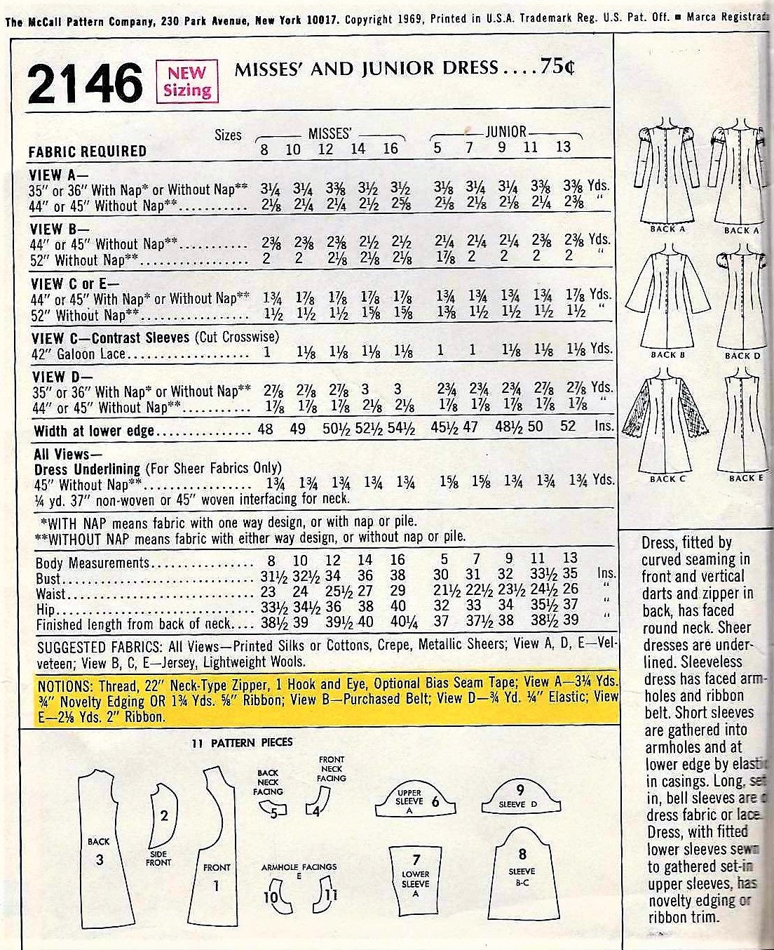 1960s MOD Cute Dress Pattern McCALLS 2146 Fabulous Five Versions Day or Party Styles ,Bust 36 Vintage Sewing Pattern UNCUT