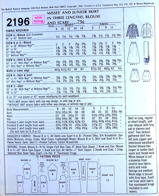 1960s McCALLS 2196 FAB Day or Evening Dirndl Skirt Blouse and Scarf Pattern Three Skirt Lengths Mini Regular and Maxi Bust 34 Vintage Sewing Pattern UNCUT