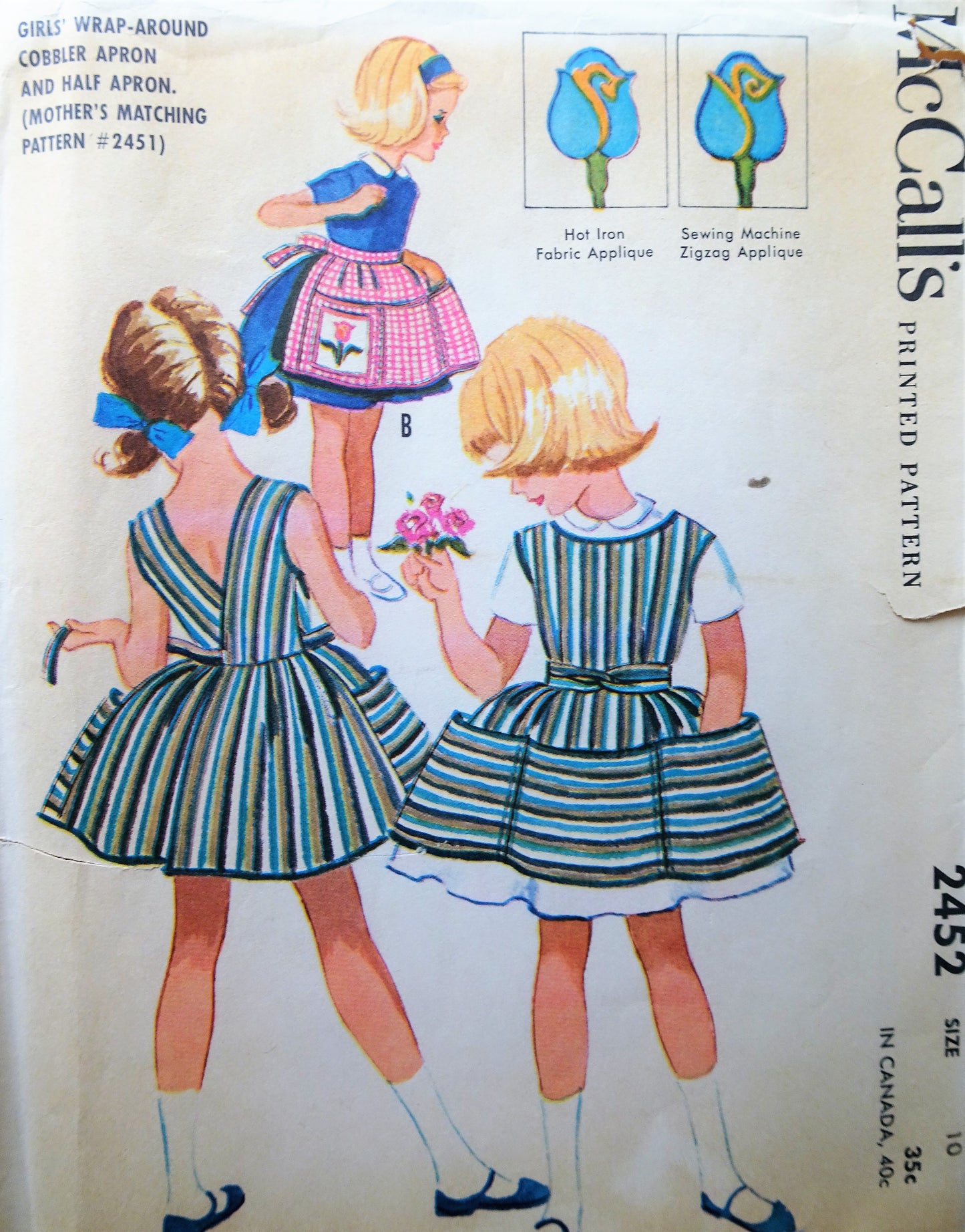1960s Vintage SWEET Girls Apron with Applique McCalls 2452 Sewing Pattern