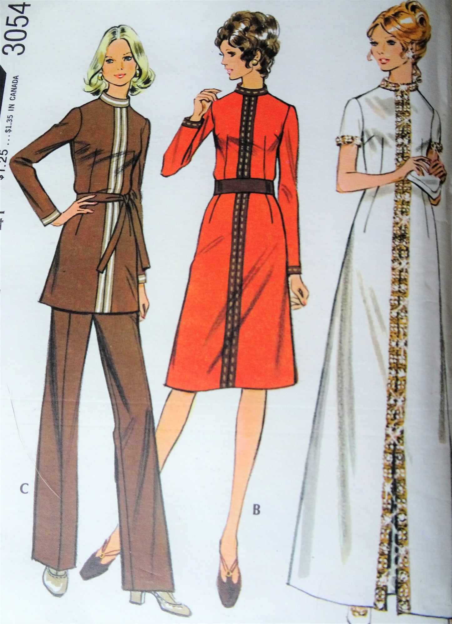 1970s STYLISH Dress or Tunic and Pants Pattern McCALLS 3054 Day or Evening Length Dress Straight Pants, Bust 41 Vintage Sewing Pattern FF