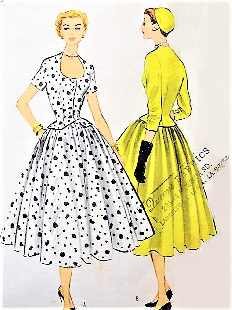1950s BEAUTIFUL 2 Pc Dress Pattern McCALLS 3110 Flattering Horseshoe Neckline Fitted Suit Jacket, Full Skirt Bust 32 Vintage Sewing Pattern