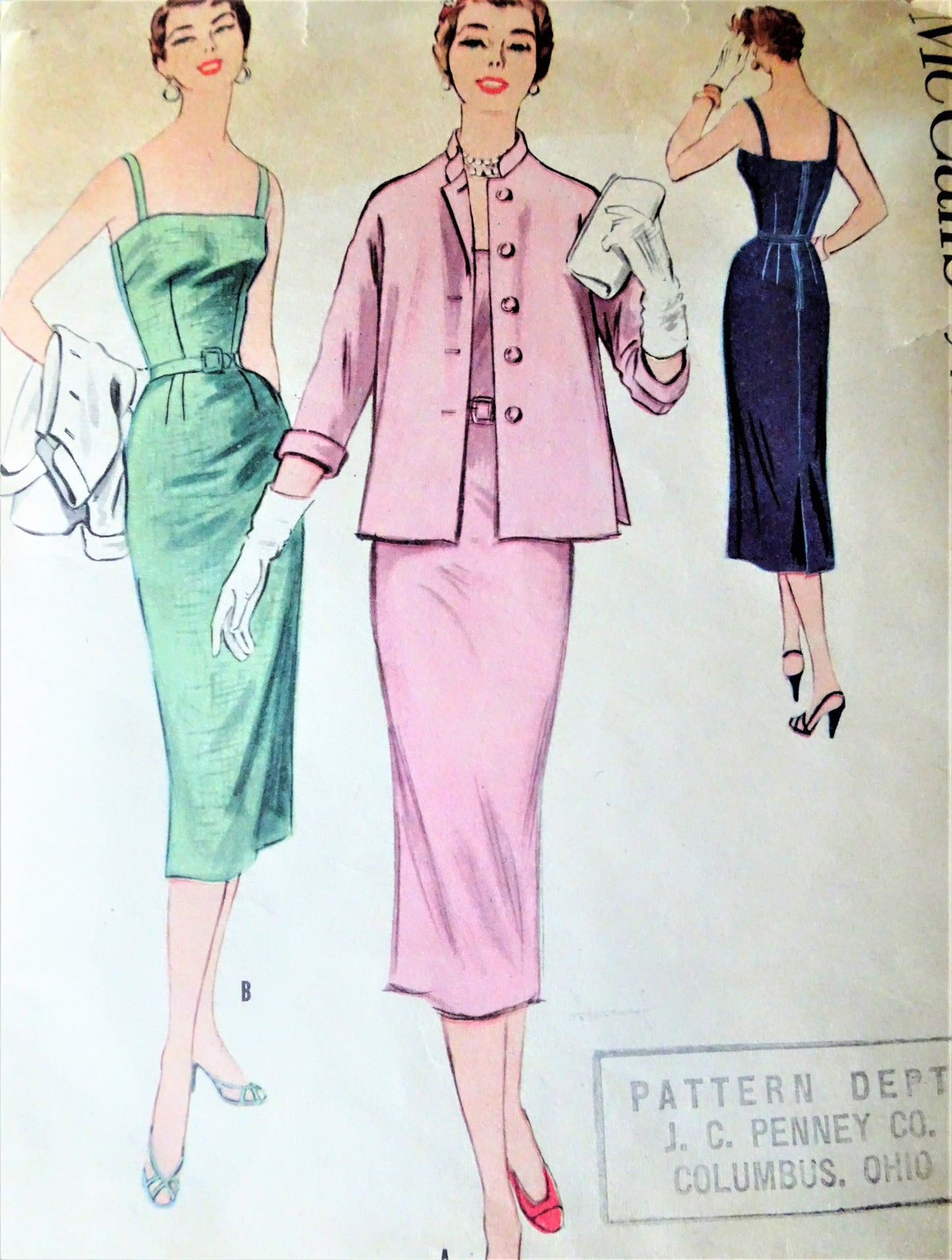 1950s STUNNING Slim Dress and Jacket Pattern McCALLS 3219 Strappy Sundress or Cocktail Party Dress, Loose Jacket Bust 32 Vintage Sewing Pattern
