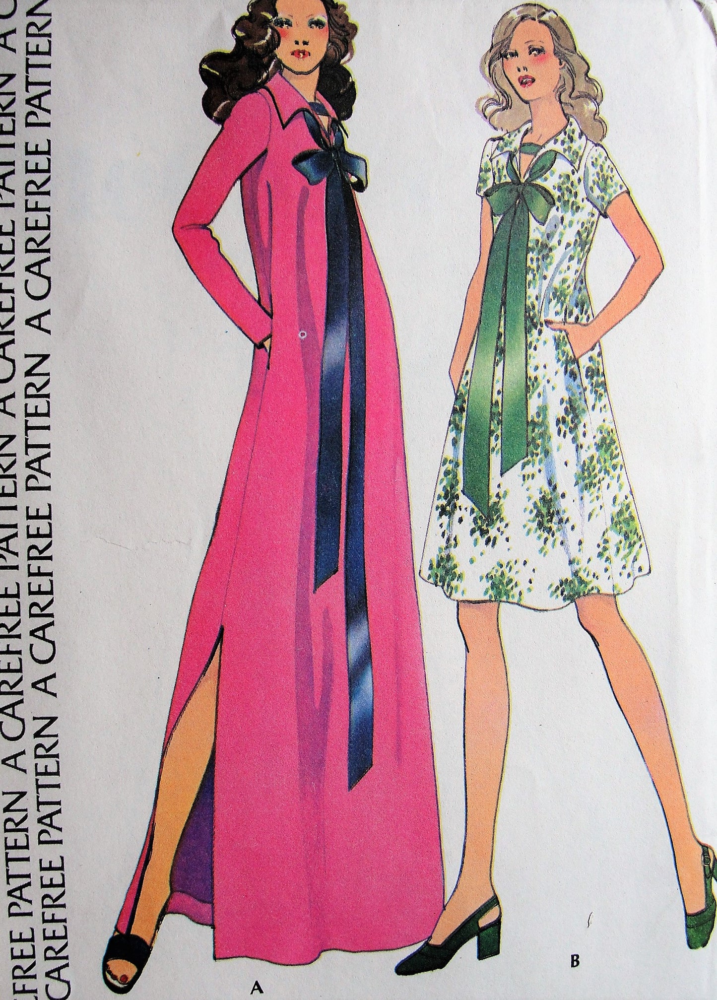 1970s Retro HAUTE Dress in Two Lengths with Ribbon Collar and Pockets McCalls 3592 Vintage Sewing Pattern Bust 31 1/2