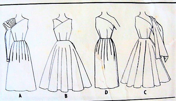 STUNNING 1950s One SHOULDER DRAPED Scarf SARI Design Evening Party Dress Pattern McCALLS 3605 Slim or Full Skirted Dazzling Design Bust 30 Vintage Sewing Pattern