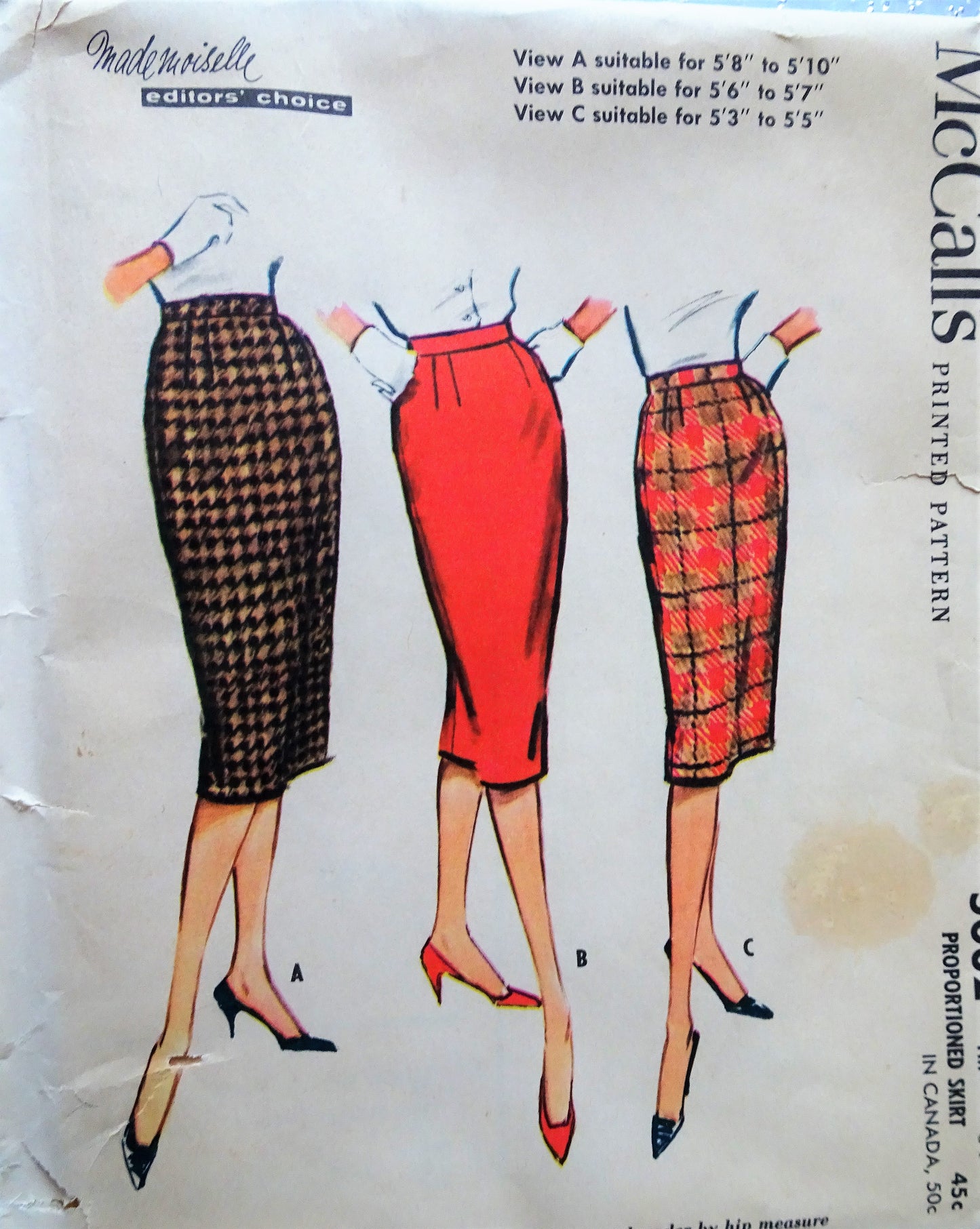 1950s CHIC Slim Skirt Pattern McCALLS 5082 Proportioned Skirt, Waist 25 Vintage Sewing Pattern FF
