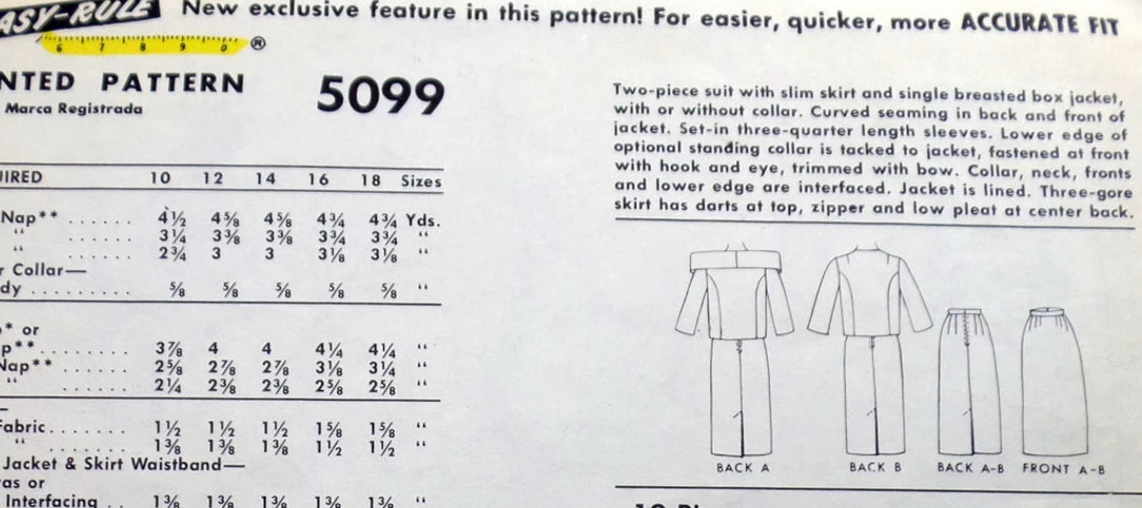 1950s CHIC Pierre Cardin Unique Suit Pattern McCALLs 5099 Stunning Slim Skirt 2 Pc Suit , Unique Striking Stand Up Collar Version Bust 34 Vintage Sewing Pattern