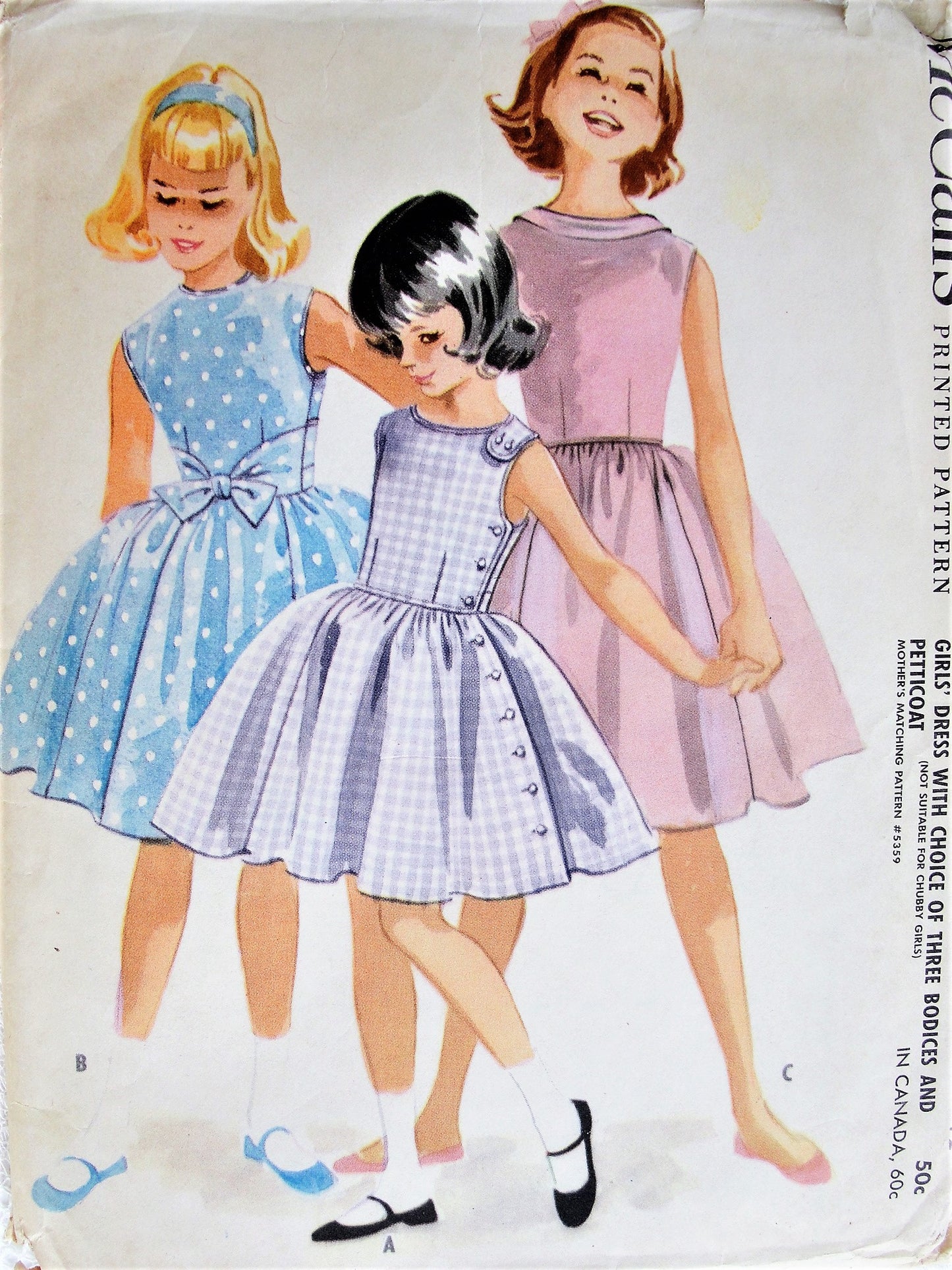 1960 PRETTY Little Girls Dress Pattern McCALLs 5385 Girls Dress, Choice of 3 Bodices and Petticoat Size 7 Vintage Sewing Pattern