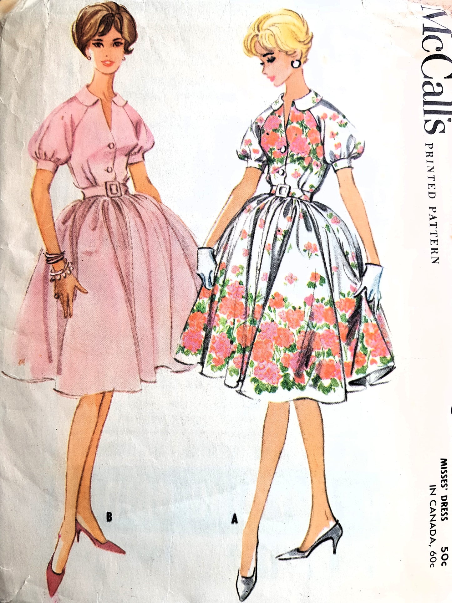 1960 PRETTY Dress Pattern McCALL'S 5401 Raglan Sleeve Shirtwaist Dress, Perfect For Border Fabrics, Bust 38 Vintage Sewing Pattern