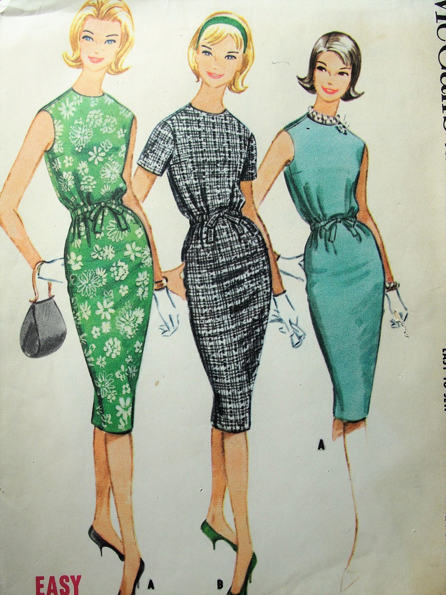 1960s Vintage CLASSY Slim Dress with Drawstring Waist McCalls 5699 Sewing Pattern Bust 32