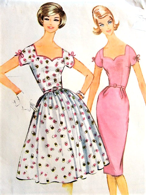 1960s LOVELY Slim or Full Skirt Party Dress Pattern McCALLS 5702 Pretty Sweetheart NecklineBust 36 Vintage Sewing Pattern FACTORY FOLDED