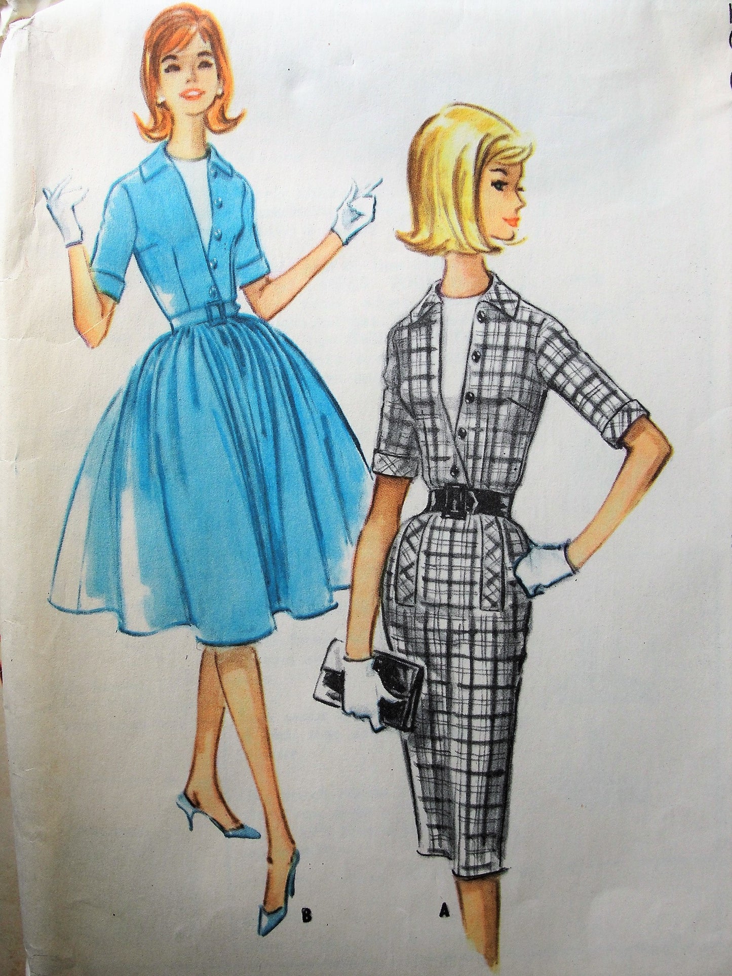 1960s Vintage FLIRTY Shirt Waist Dress with Optional Dickey McCalls 5737 Sewing Pattern Bust 32