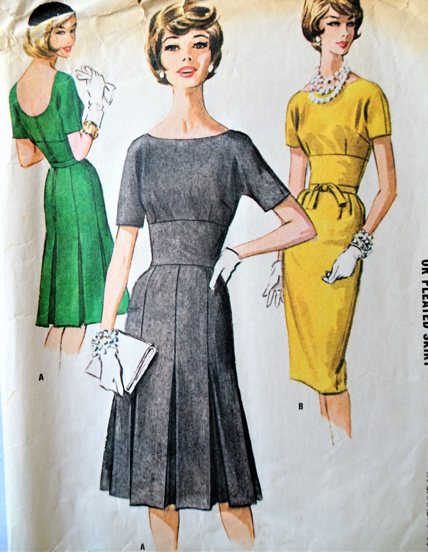 Early 1960s MIDRIFF Dress Pattern McCALLs 6118 Slim or Pleated Skirt, Day or Party Dress Bust 34 Vintage Sewing Pattern