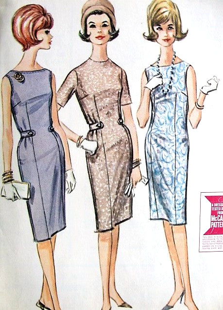 Early 1960s EASY TO SEW Slim Dress Pattern McCALLS 6803 Three Style Versions, Bust 34 Vintage Sewing Pattern