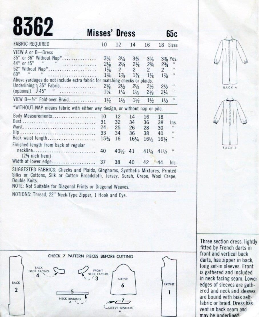 1960s MOD Shift Dress Pattern McCALLS 8362 Cute Slim Dress Bust 32 Vintage Sewing Pattern UNCUT