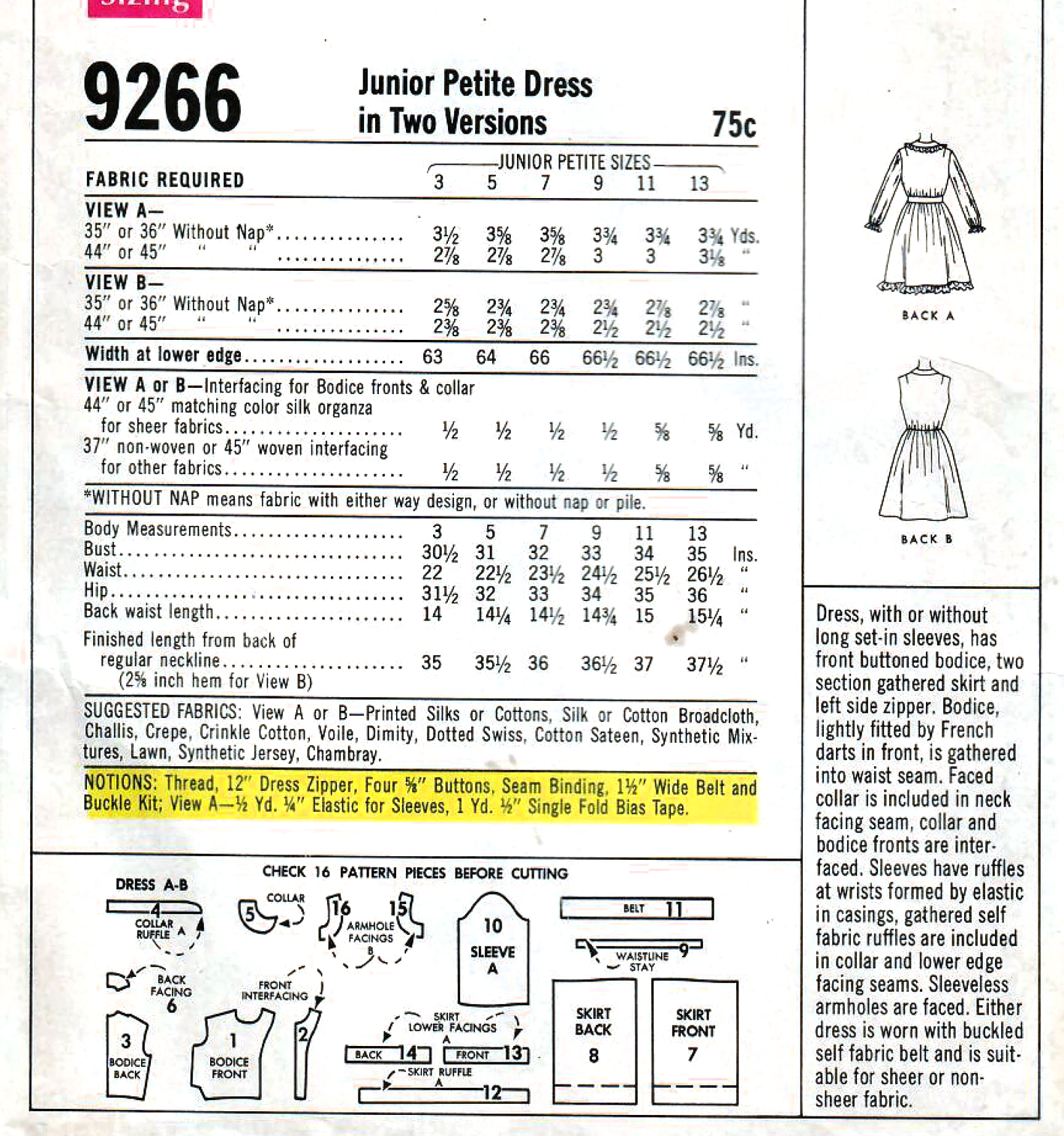 1960s CUTE Day or Party Dress Pattern McCALLs 9266 Two Versions Bust 35 Vintage Sewing Pattern FF