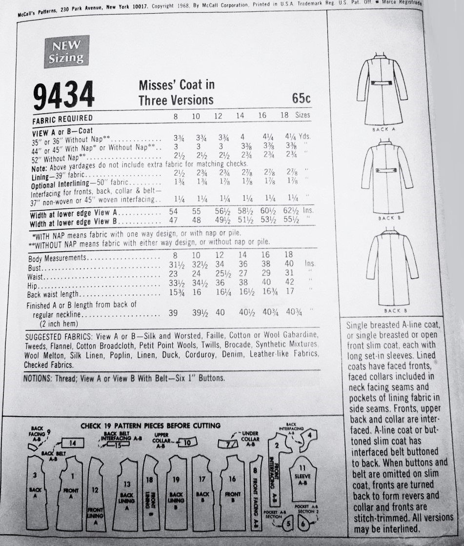 1960s CLASSY Coat Pattern McCALLS 9434 Three Figure Flattering Versions, Bust 36 Vintage Sewing Pattern UNCUT