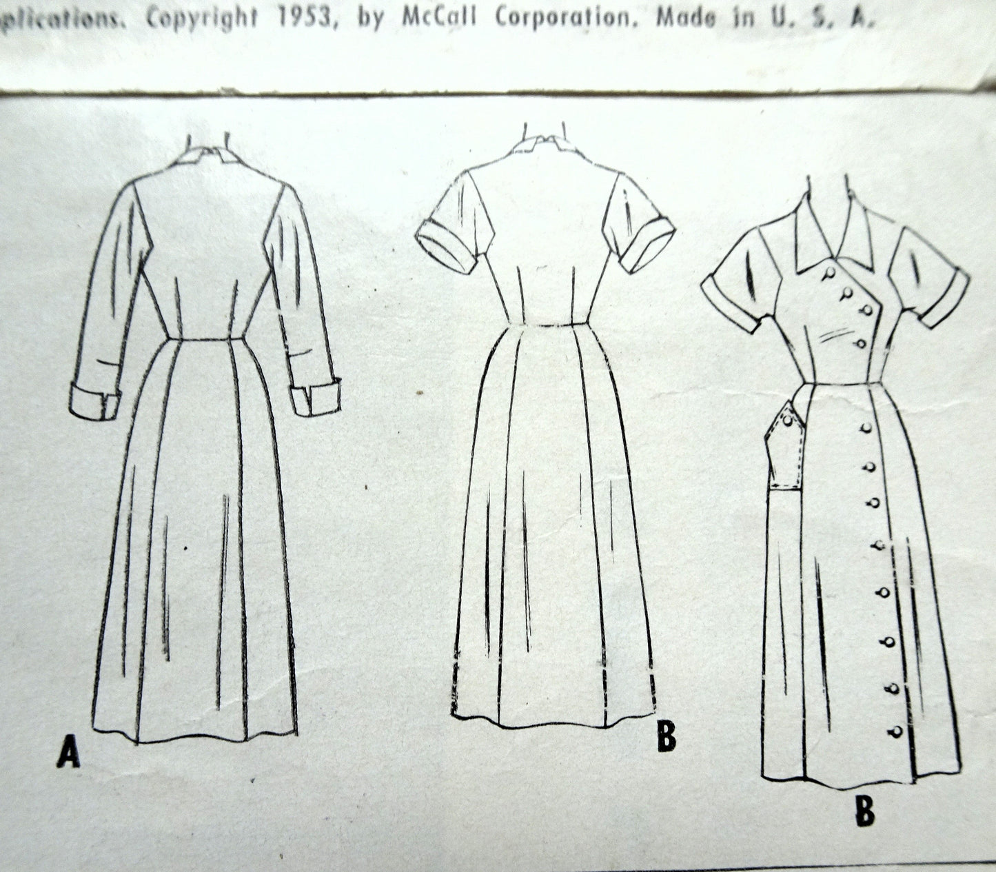 1950s STYLISH Slim Dress Pattern McCALLS 9556 Front Side Button,Interesting Details Bust 34 Vintage Sewing Pattern