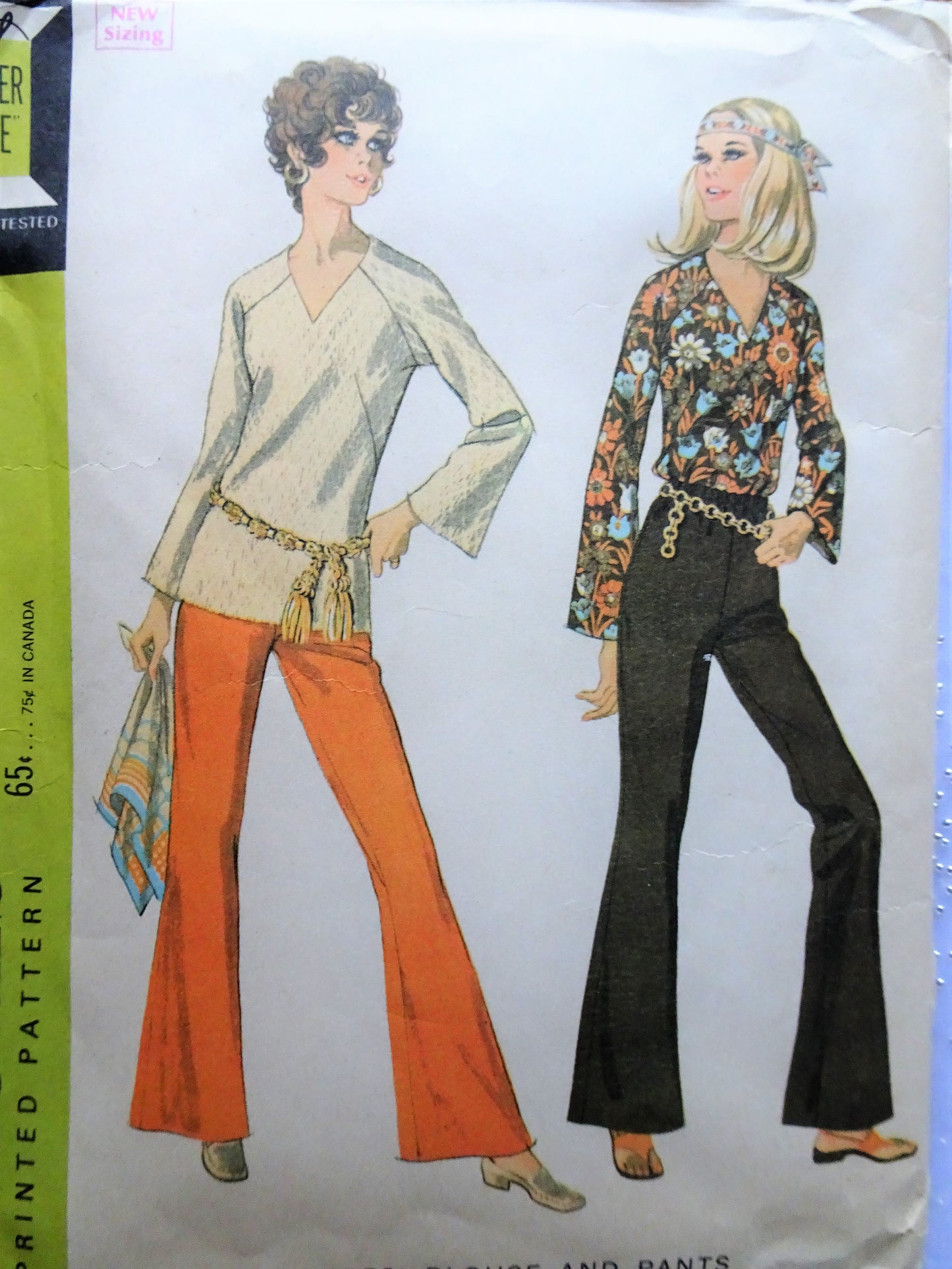 1960s FAB Blouse and Pants Pattern McCALLS 9591 Bell Sleeve Blouse, Flared Pants Bust 34 Vintage Sewing Pattern