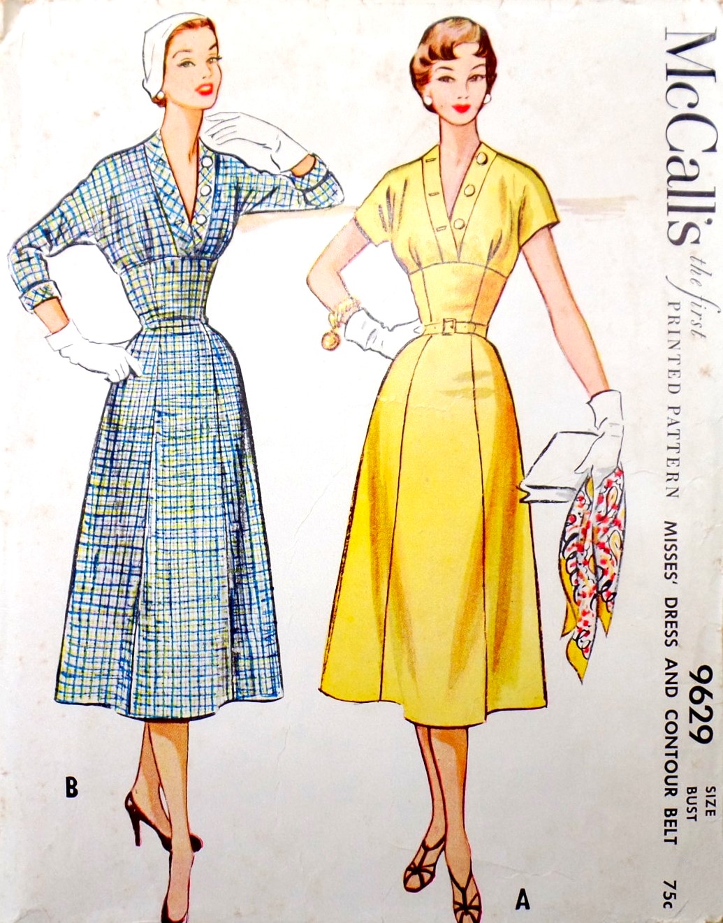 1950s BEAUTIFUL Dress Pattern McCALLS 9629 Unique Design, Day or Party, Bust 30 Vintage Sewing Pattern