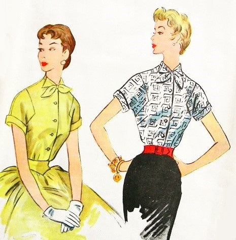 1950s PRETTY Blouse Pattern McCALLs 9771 Pretty Bow At Neck, Tuck In Blouse, Bust 38 Vintage Sewing Pattern
