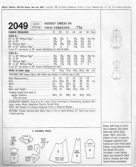 1960s MOD Dress Pattern McCALLS 2049 Seam Interest Side Pleats 2 Style Versions Bust 36 Vintage Sewing Pattern