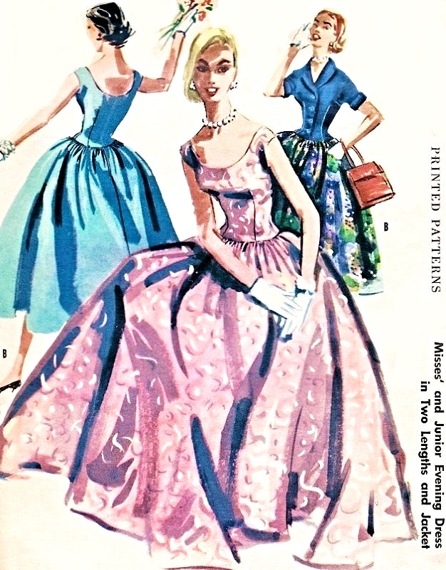 1950s BEAUTIFUL Evening Gown or Cocktail Dress and Jacket Pattern McCALLS 3361 Wide Neckline Dress in Evening or Cocktail Party Lengths, Fitted Jacket, Bust 30 Vintage Sewing Pattern