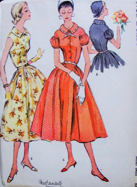 1950s Pretty Shirt Waist Dress Pattern McCall's 3650 Sleeveless or Lovely Puff Sleeves Full Skirt Bust 30 Vintage Sewing Pattern FACTORY FOLDED