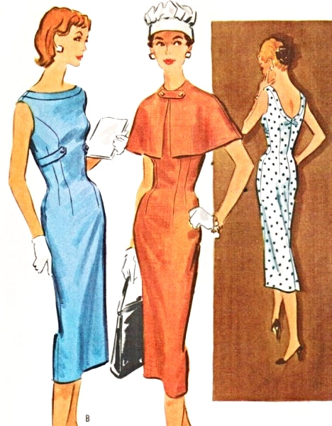 1950s Slim Figure Hugging Sheath Dress and Short Cape Pattern McCalls 3925 Fifties Eye Catching Design Bust 32 Vintage Sewing Pattern