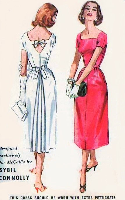 1950s RARE Sybil Connolly Cocktail Evening Dress Pattern McCALLS 4084 Gorgeous Design Cut Out Back, Center Pleats, Square Neckline Figure Flattering Style Bust 34 Vintage Sewing Pattern