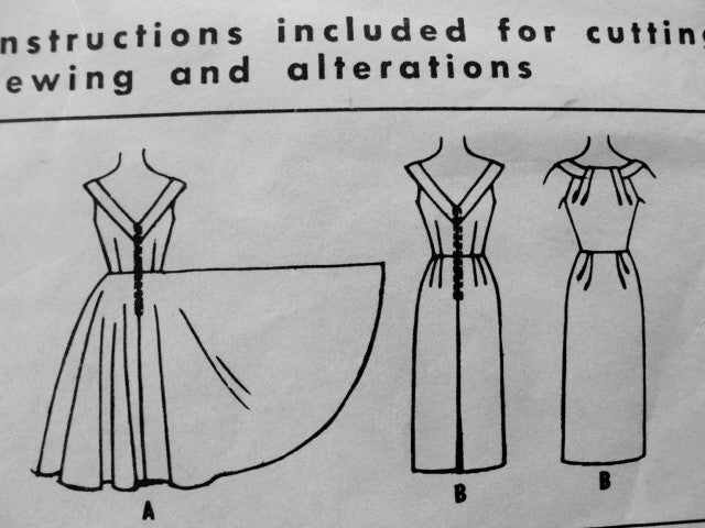 1950s BEAUTIFUL Cocktail Party Dress Pattern McCalls 4417 Eye Catching Gathered Neckline Low V Back, Full or Slim Skirt Bust 34 Vintage Sewing Pattern