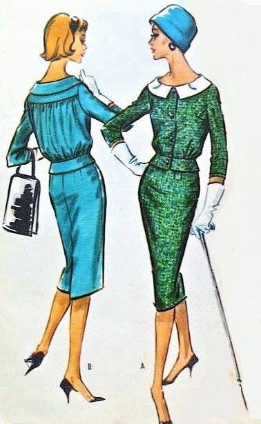 1950s CLASSY Suit or Suit Dress Pattern McCALLS 4706 Pencil Slim Skirt Lovely Bloused Back Jacket Bust 34 Vintage Sewing Pattern