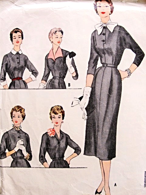 1950s Slim Dress and Accessories Pattern Mccalls 9914 Five Different Looks Bust 34 Vintage Sewing Pattern