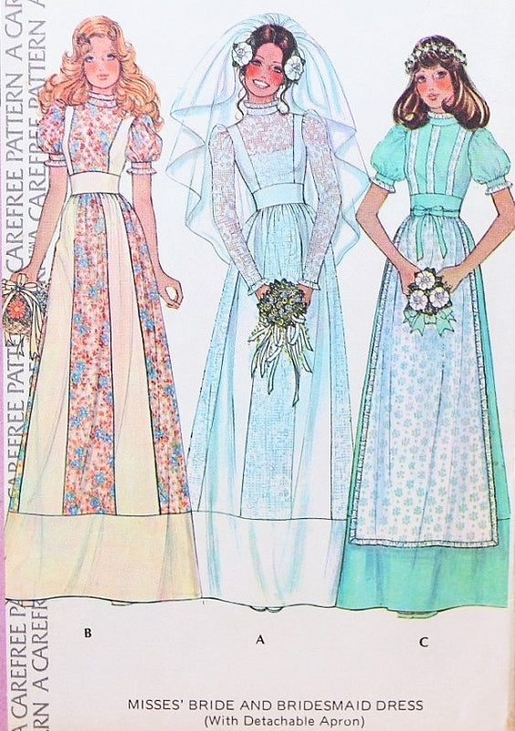 1970s ROMANTIC Bridal Dress Wedding and Bridesmaid Gown Pattern McCALLs 4038 Bohemian Country Prairie Boho Styles, Bust 32 Vintage Sewing Pattern