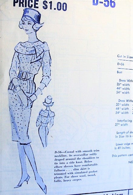 1950s ENTICING Slim Dress Pattern MODES ROYALE D-56 Eye Catching Off-Shoulder Collar Wiggle Dress Bust 36 Vintage Sewing Pattern FACTORY FOLDED