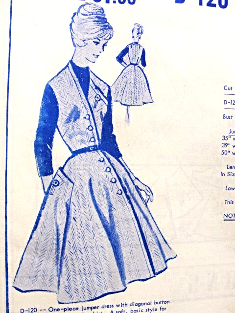 1950s Classy Jumper Dress Pattern MODES ROYALE 120 Diagonal Closing Full Flared Skirt Summer Dress or Winter Jumper Bust 34 Vintage Sewing Pattern FACTORY FOLDED