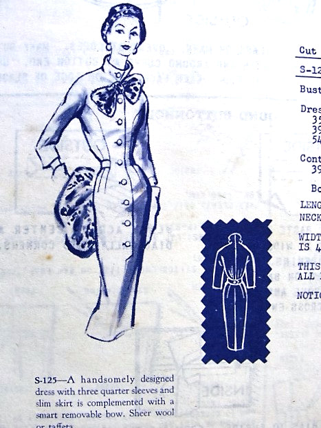 1950s CLASSY Slim Dress Pattern MODES ROYALE 125 Figure Hugging Front Button Dress Day or Dinner Bust 34 Vintage Fifties Sewing Pattern FACTORY FOLDED