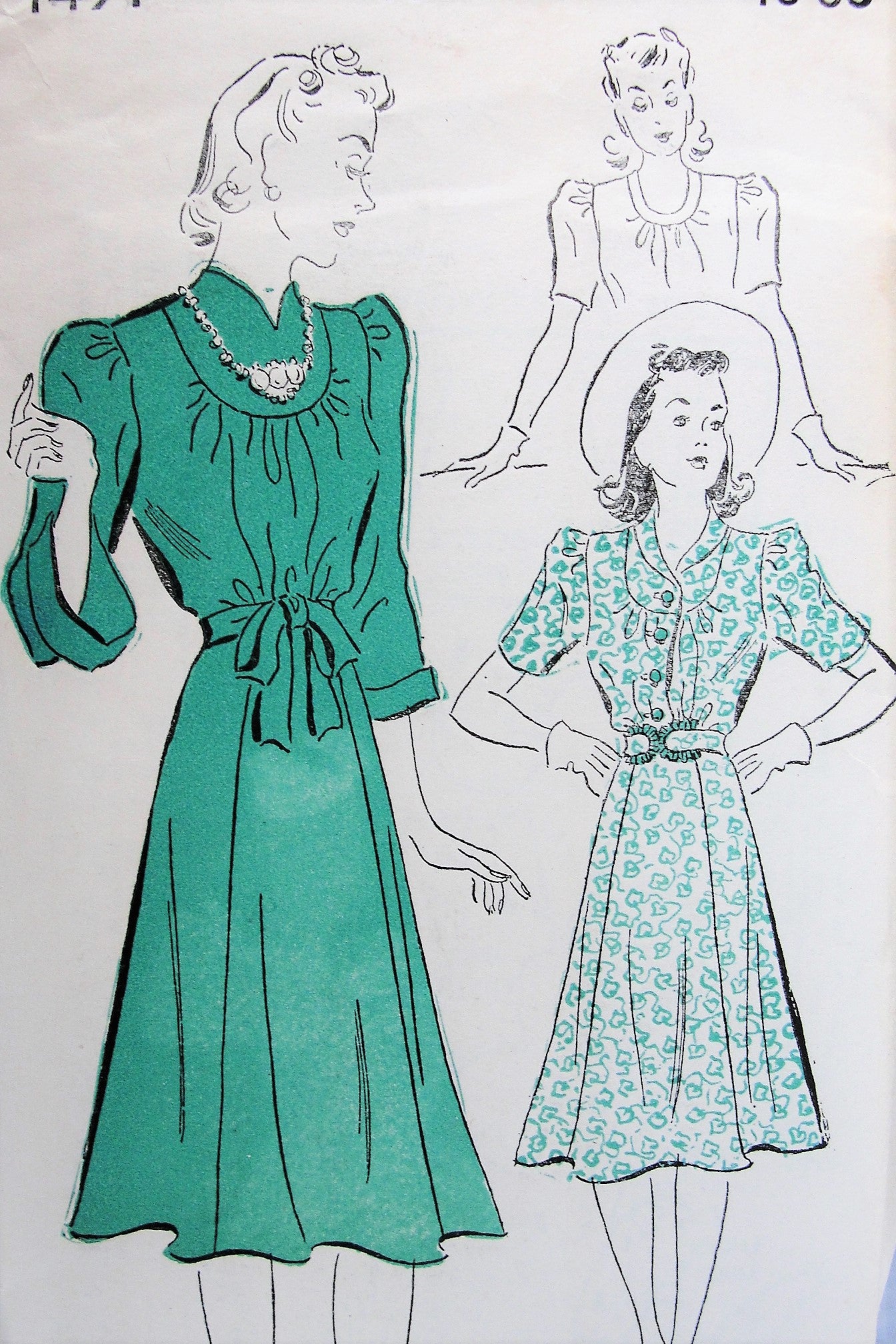 1930s Vintage LOVELY Dress in Three Styles New York 1491 Sewing Pattern Bust 36