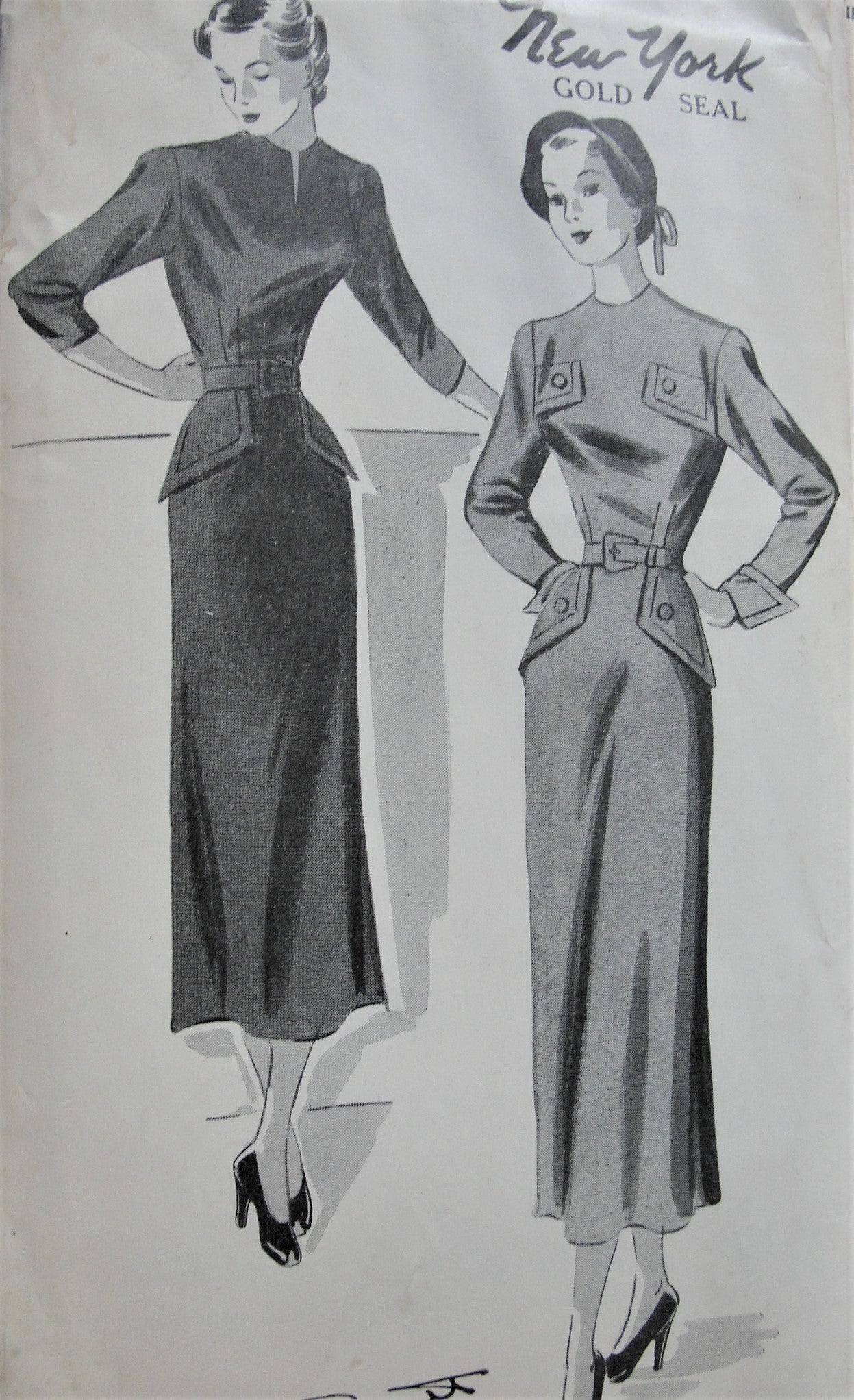1940s SOPHISTICATED Belted Dress Pattern New York Pattern 569 Lovely Dress in Two Chic Styles Bust 36 Vintage Sewing Pattern FACTORY FOLDED