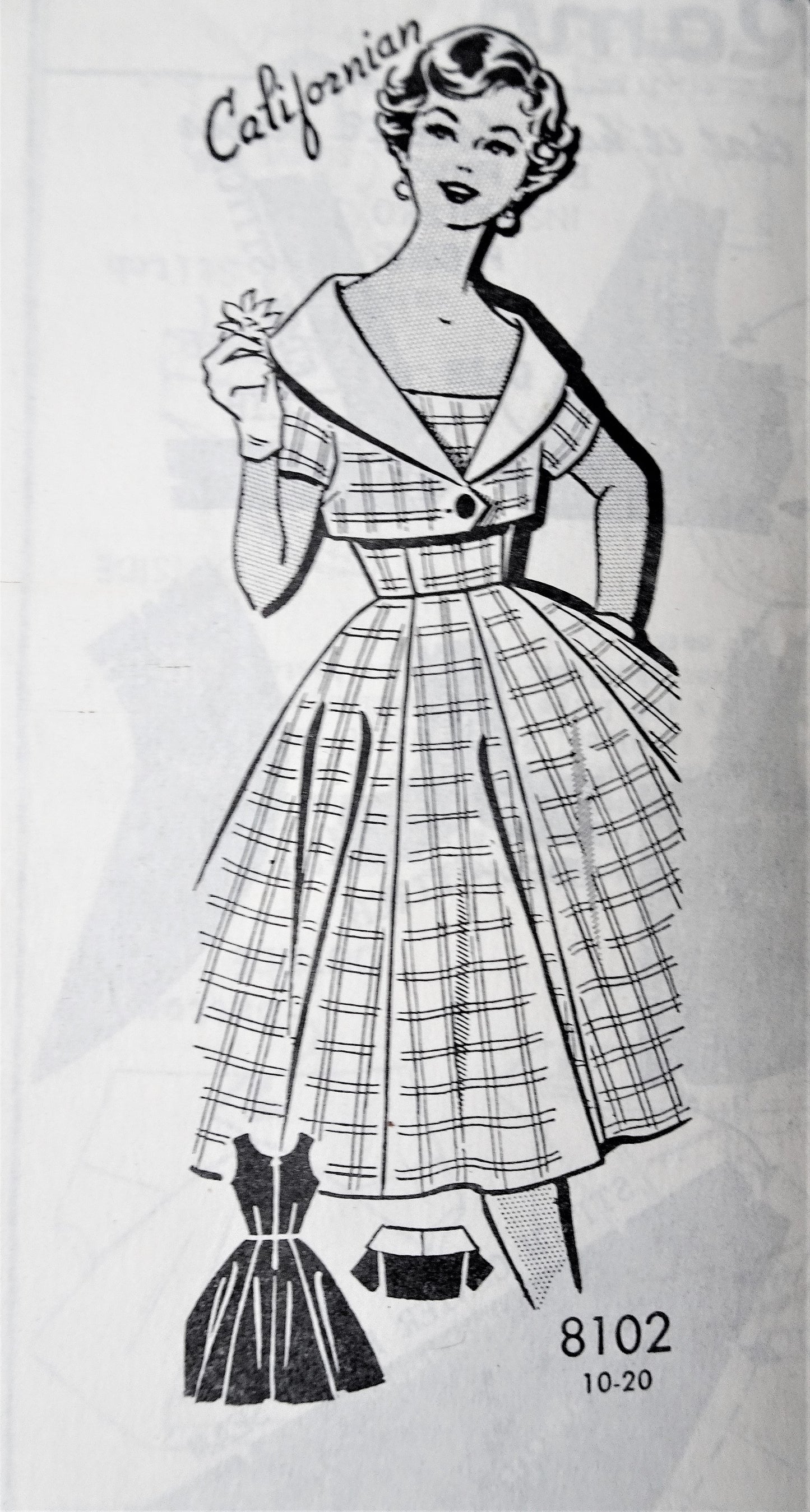1950s LOVELY Dress and Bolero Jacket Pattern Patt-O-Rama 8102 Flattering Full Skirt Dress Shortie Jacket Day or Party Design, Bust 36 Vintage Sewing Pattern FF