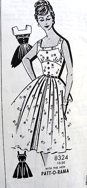 1960s BEAUTIFUL Midriff Full Skirt Dress Pattern PattORama 8324 Two Lovely Summer Styles Bust 36 Vintage Sewing Pattern
