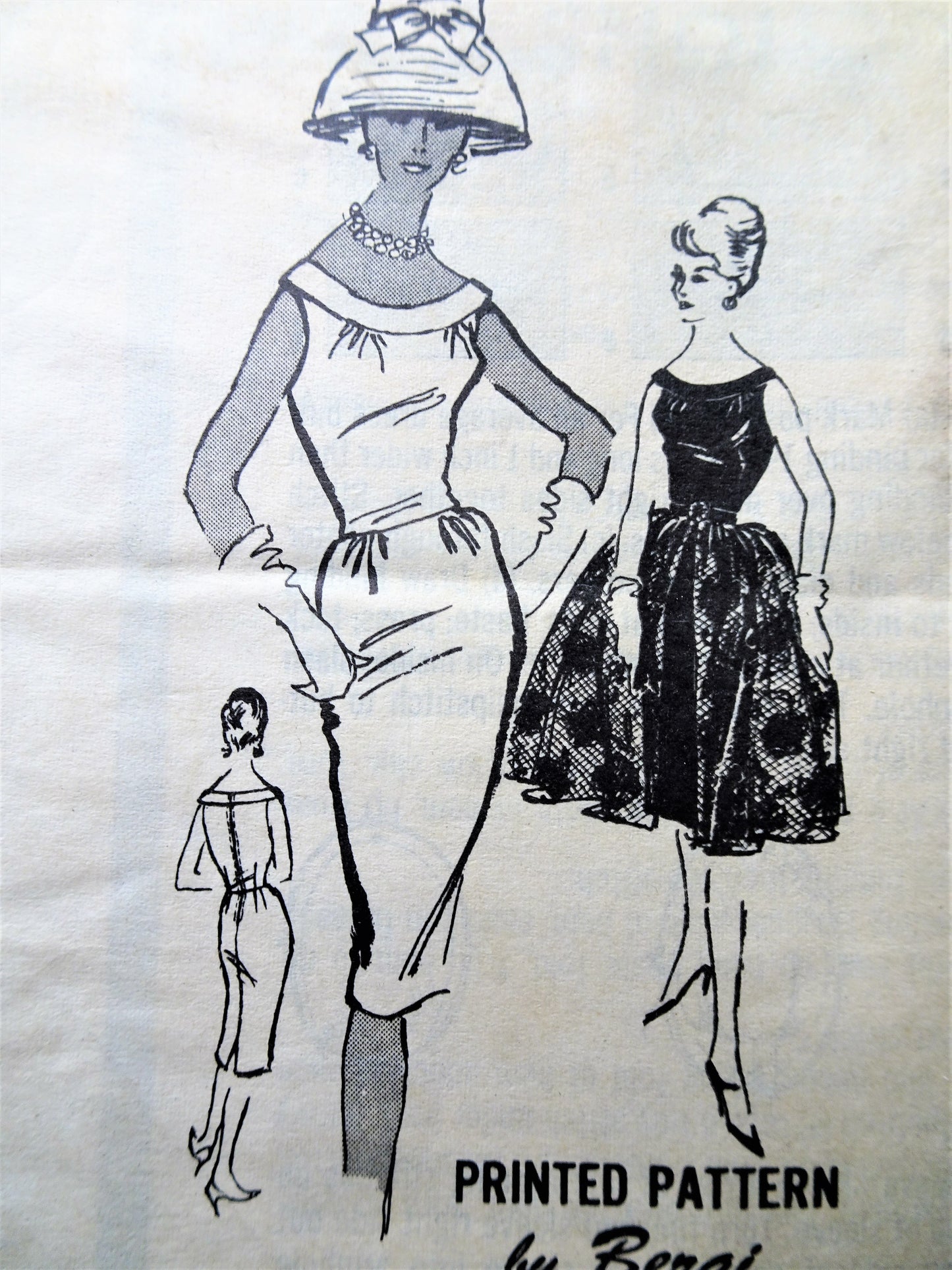 Late 1950s SIZZLING Day or Cocktail Party Dress Pattern PROMINENT Designer 308 Scooped Sheath Dress With Belt On Over Skirt, Bust 32 Vintage Sewing pattern FACTORY FOLDED