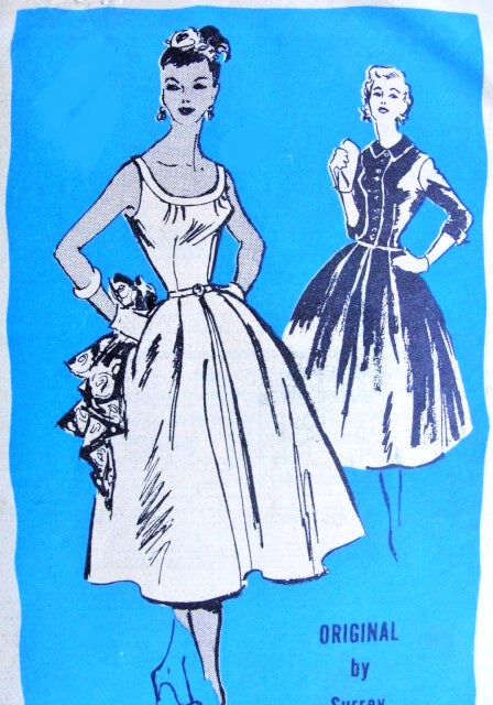 1950s Beautiful Cocktail Party Dress and Fitted Jacket Pattern PROMINENT DESIGNER M191 An Original by Surrey Scoop Neckline Full Skirt Dress Flattering Short Jacket Bust 34 Vintage Sewing Pattern